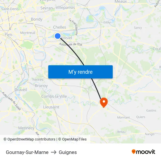 Gournay-Sur-Marne to Guignes map