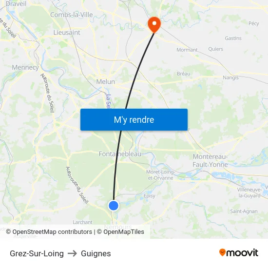 Grez-Sur-Loing to Guignes map