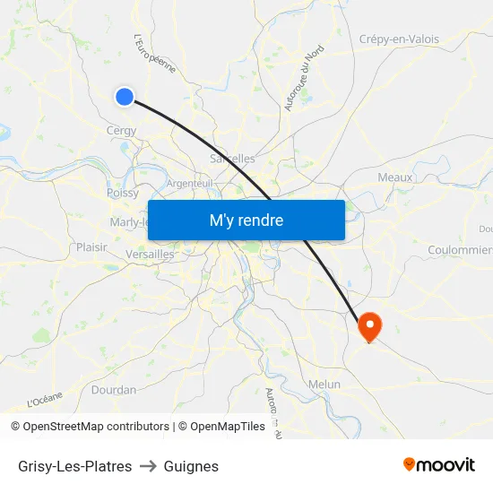 Grisy-Les-Platres to Guignes map