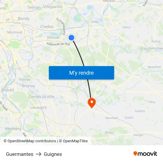 Guermantes to Guignes map