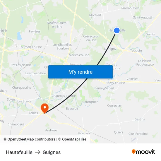 Hautefeuille to Guignes map