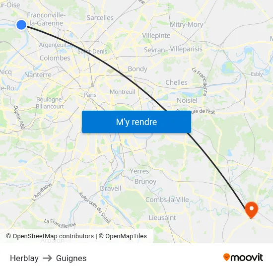Herblay to Guignes map
