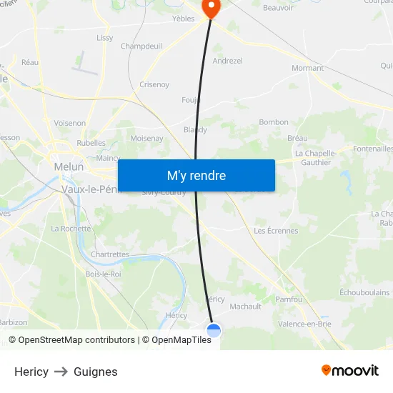 Hericy to Guignes map