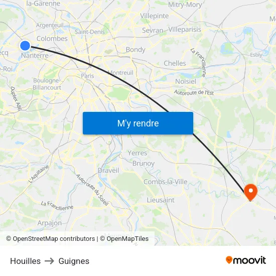 Houilles to Guignes map