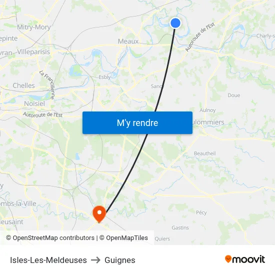 Isles-Les-Meldeuses to Guignes map