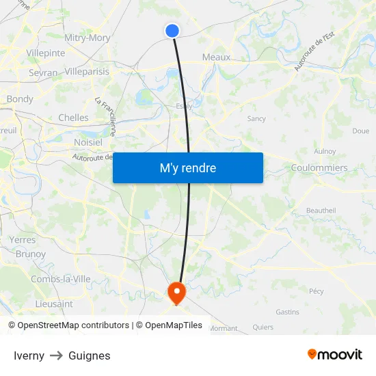 Iverny to Guignes map