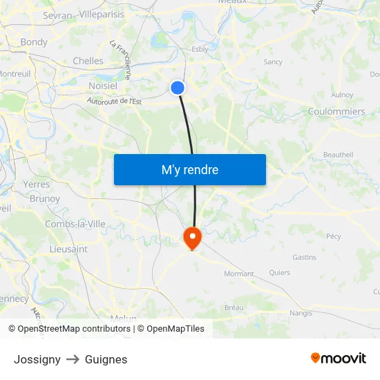 Jossigny to Guignes map