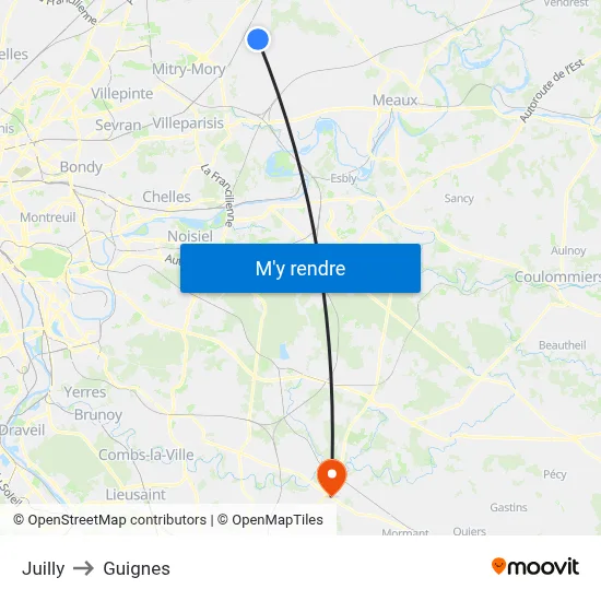 Juilly to Guignes map