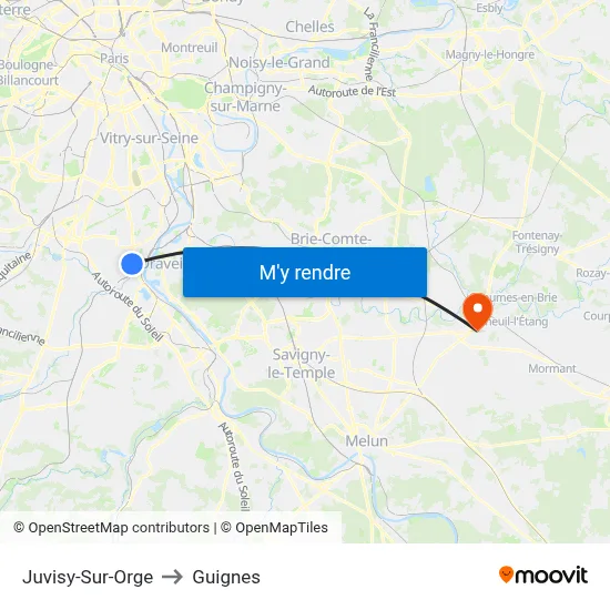Juvisy-Sur-Orge to Guignes map
