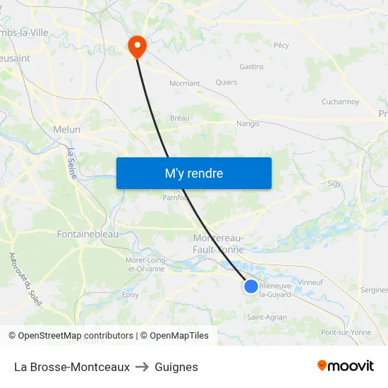 La Brosse-Montceaux to Guignes map