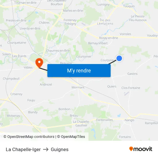La Chapelle-Iger to Guignes map