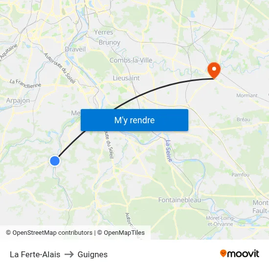 La Ferte-Alais to Guignes map