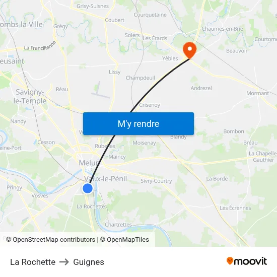 La Rochette to Guignes map