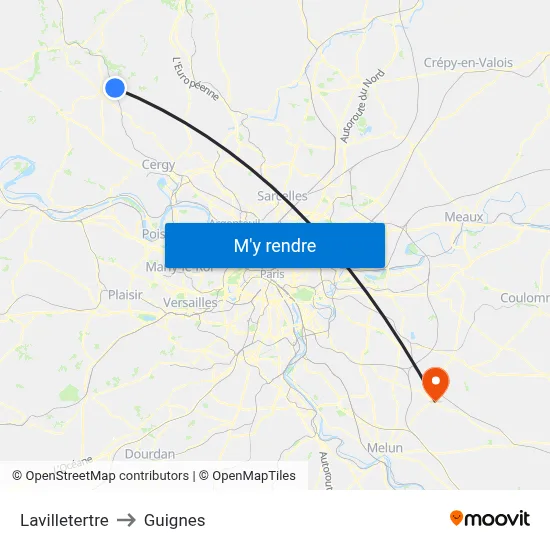 Lavilletertre to Guignes map