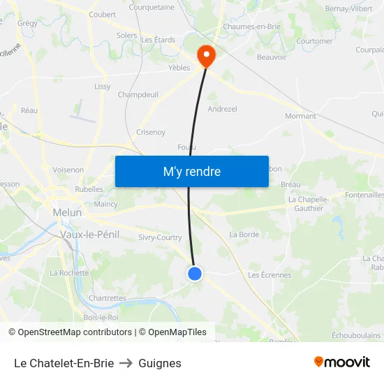 Le Chatelet-En-Brie to Guignes map