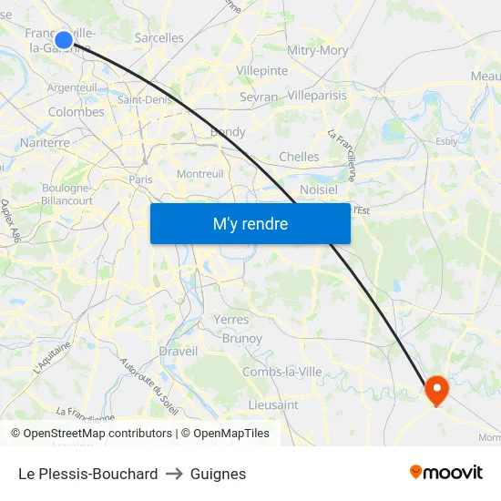 Le Plessis-Bouchard to Guignes map