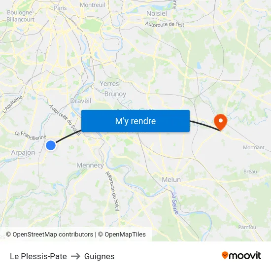 Le Plessis-Pate to Guignes map