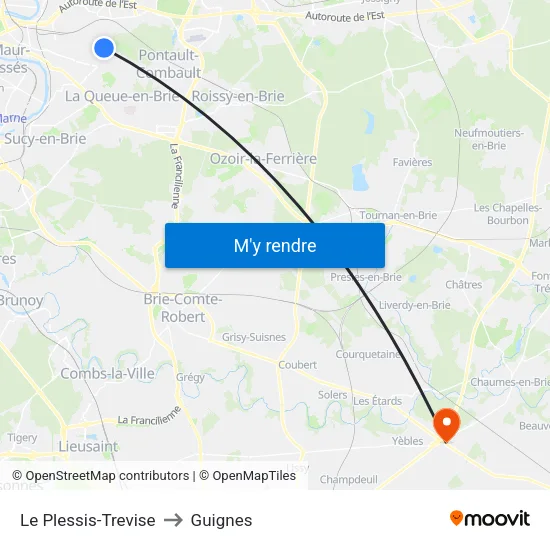 Le Plessis-Trevise to Guignes map