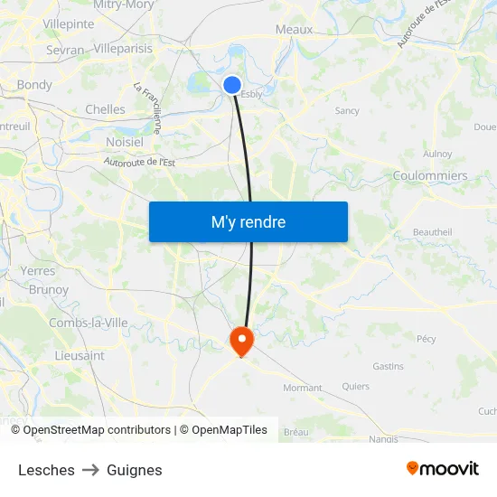 Lesches to Guignes map