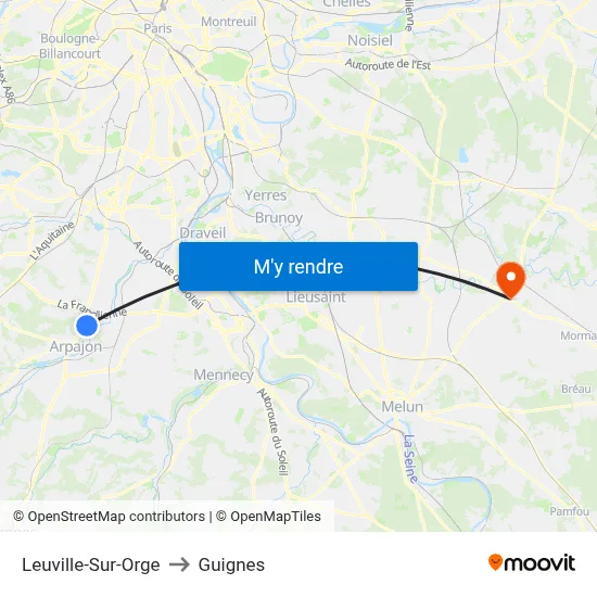 Leuville-Sur-Orge to Guignes map