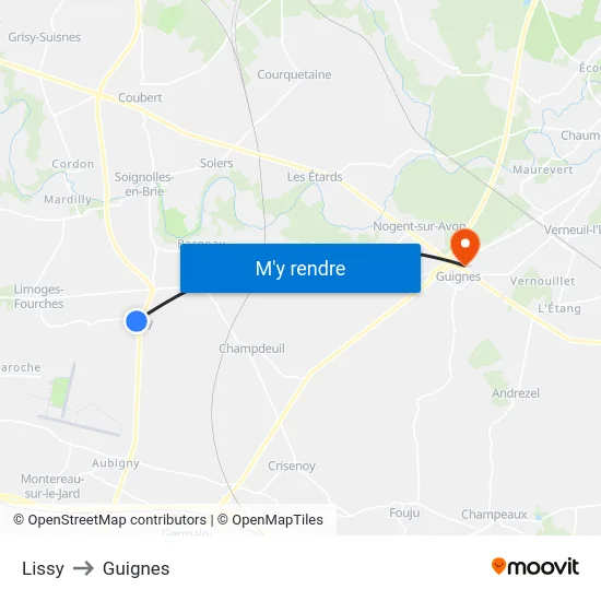 Lissy to Guignes map