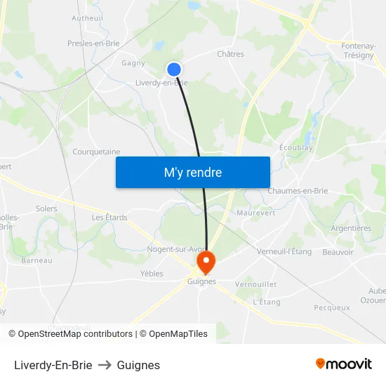 Liverdy-En-Brie to Guignes map
