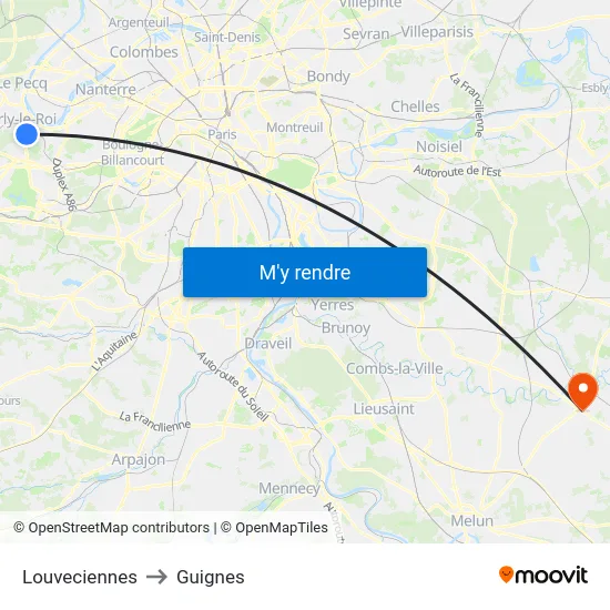 Louveciennes to Guignes map