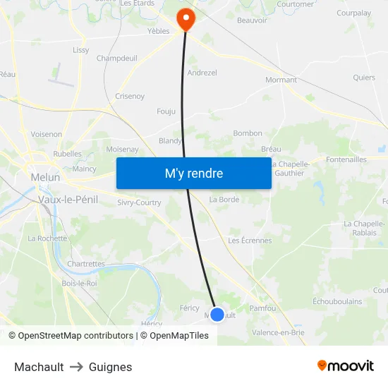 Machault to Guignes map