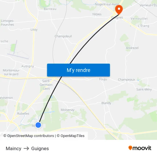 Maincy to Guignes map