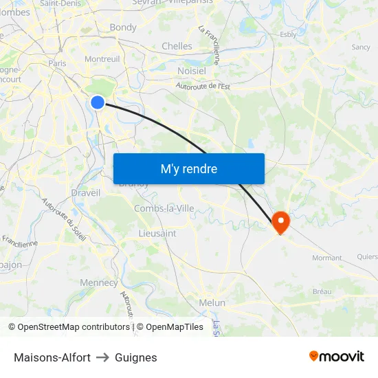 Maisons-Alfort to Guignes map
