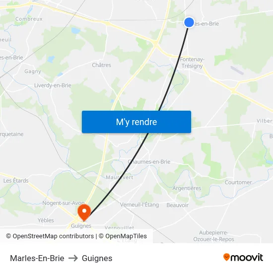 Marles-En-Brie to Guignes map