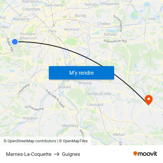 Marnes-La-Coquette to Guignes map