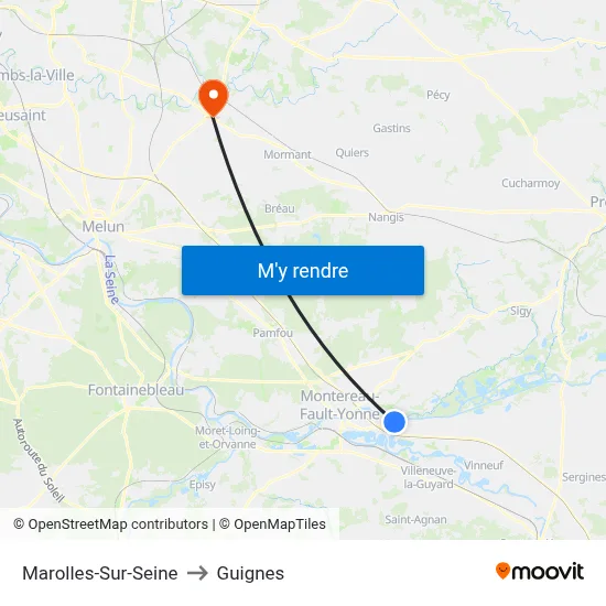 Marolles-Sur-Seine to Guignes map