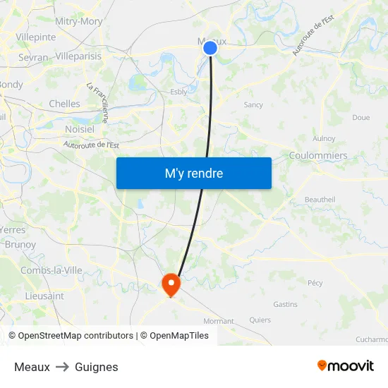 Meaux to Guignes map