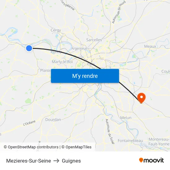 Mezieres-Sur-Seine to Guignes map