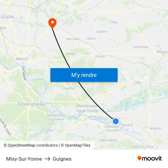 Misy-Sur-Yonne to Guignes map