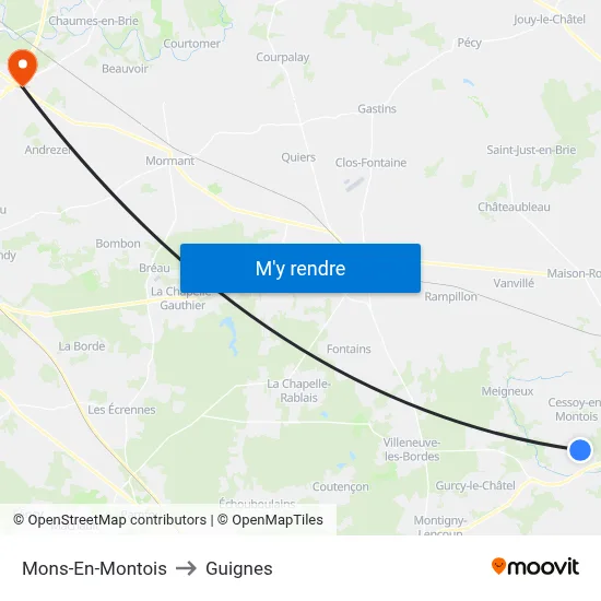 Mons-En-Montois to Guignes map