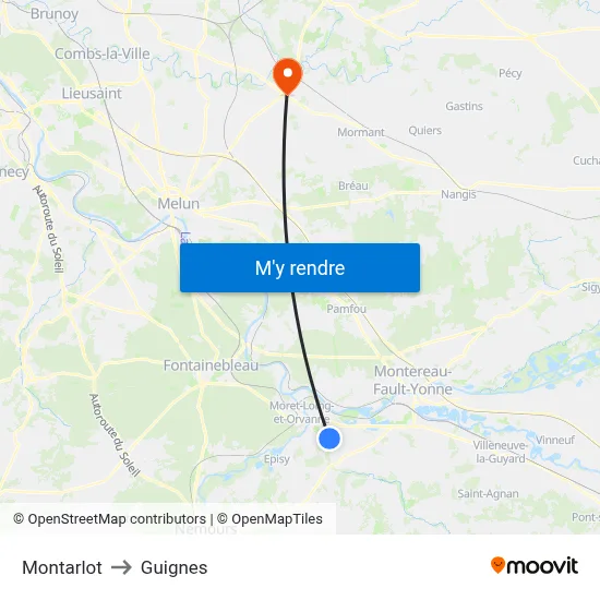 Montarlot to Guignes map