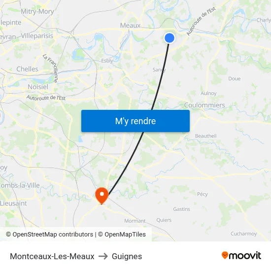 Montceaux-Les-Meaux to Guignes map
