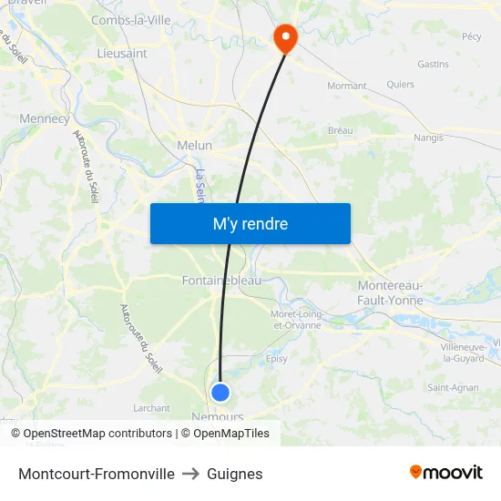 Montcourt-Fromonville to Guignes map