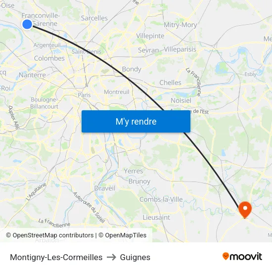 Montigny-Les-Cormeilles to Guignes map