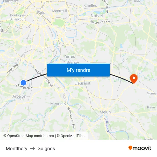 Montlhery to Guignes map