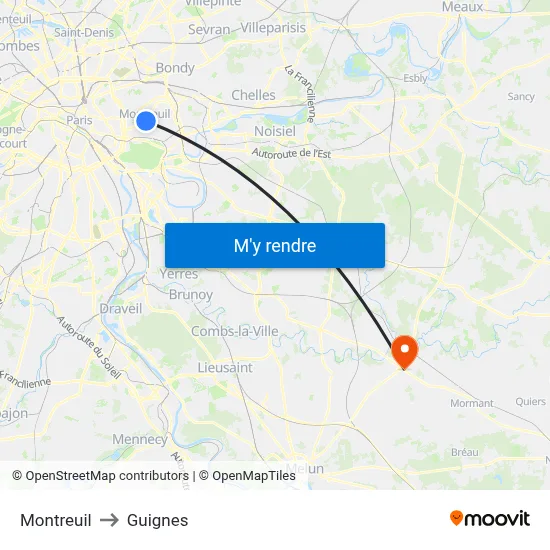 Montreuil to Guignes map