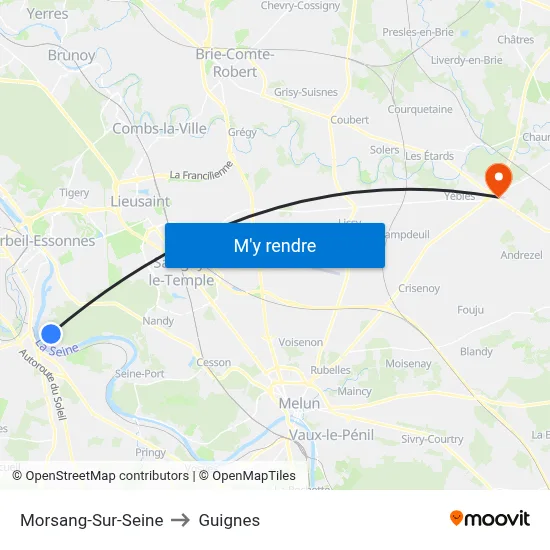 Morsang-Sur-Seine to Guignes map