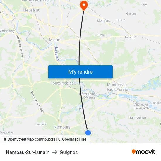 Nanteau-Sur-Lunain to Guignes map