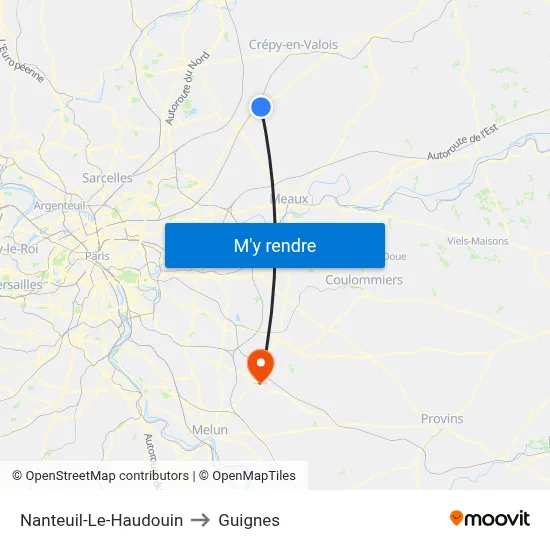 Nanteuil-Le-Haudouin to Guignes map