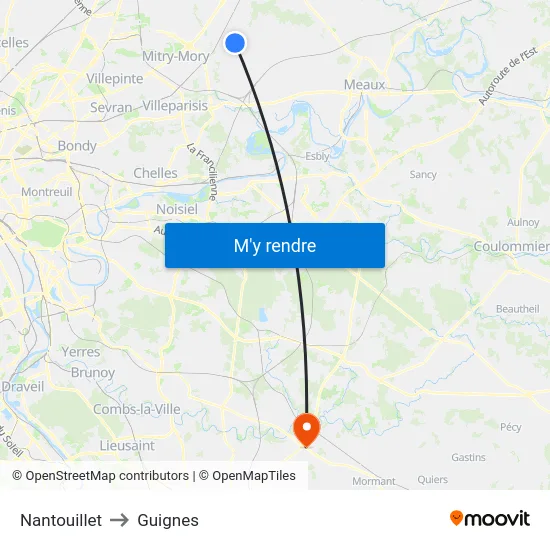 Nantouillet to Guignes map