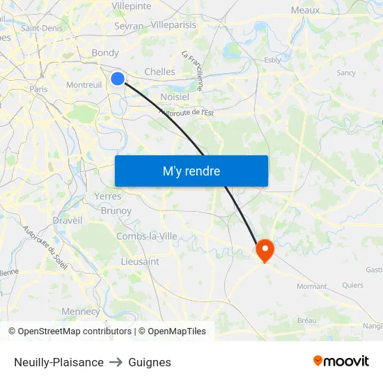 Neuilly-Plaisance to Guignes map