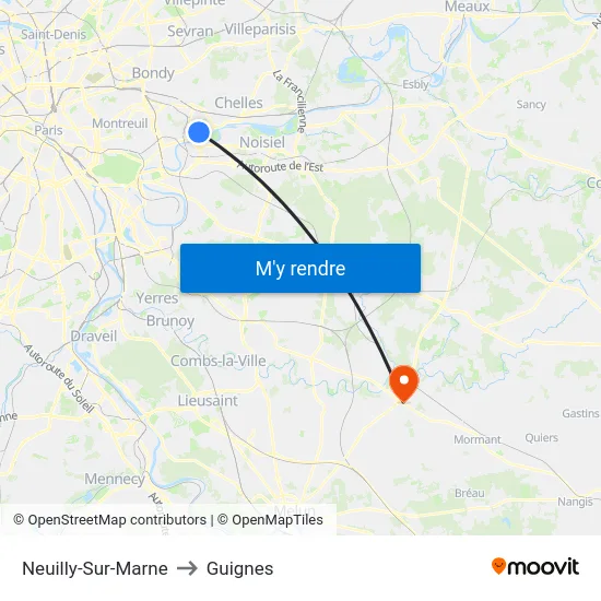 Neuilly-Sur-Marne to Guignes map