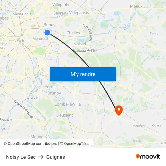 Noisy-Le-Sec to Guignes map